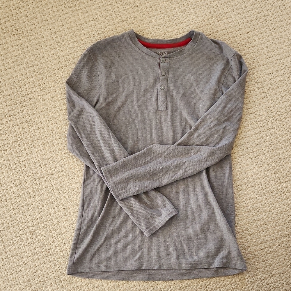 Ocean+Coast Mens Gray Long Sleeve Henley Shirt